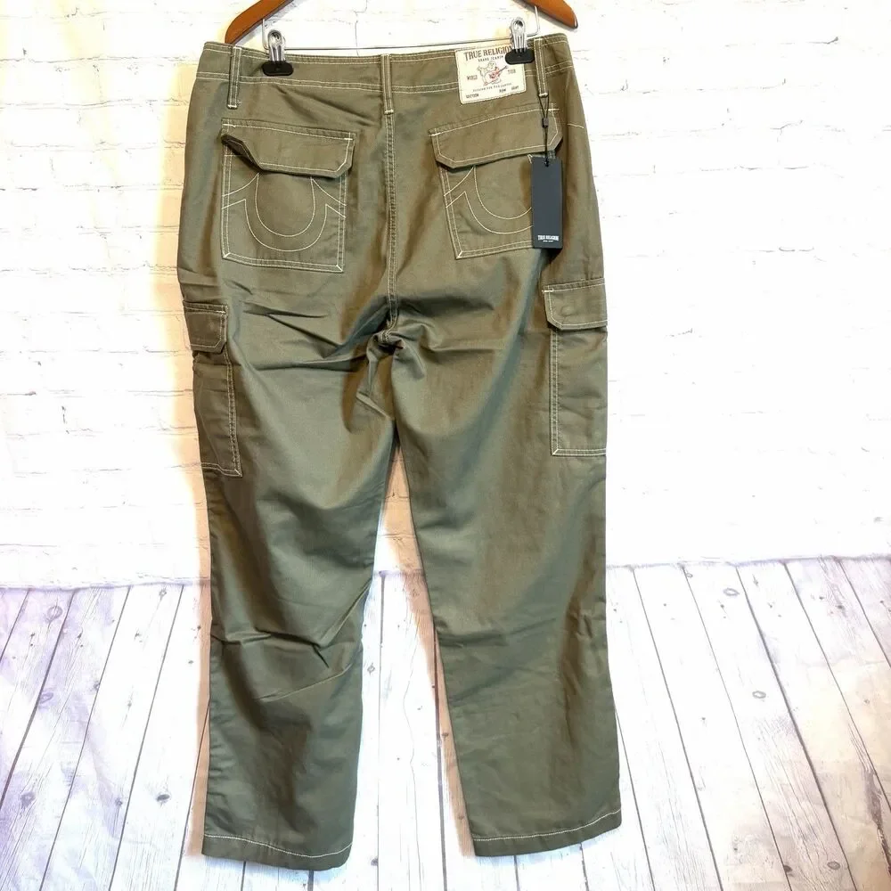 True Religion Men’s Green Cargo Pants 36 Regular Straight Leg Canvas Cotton